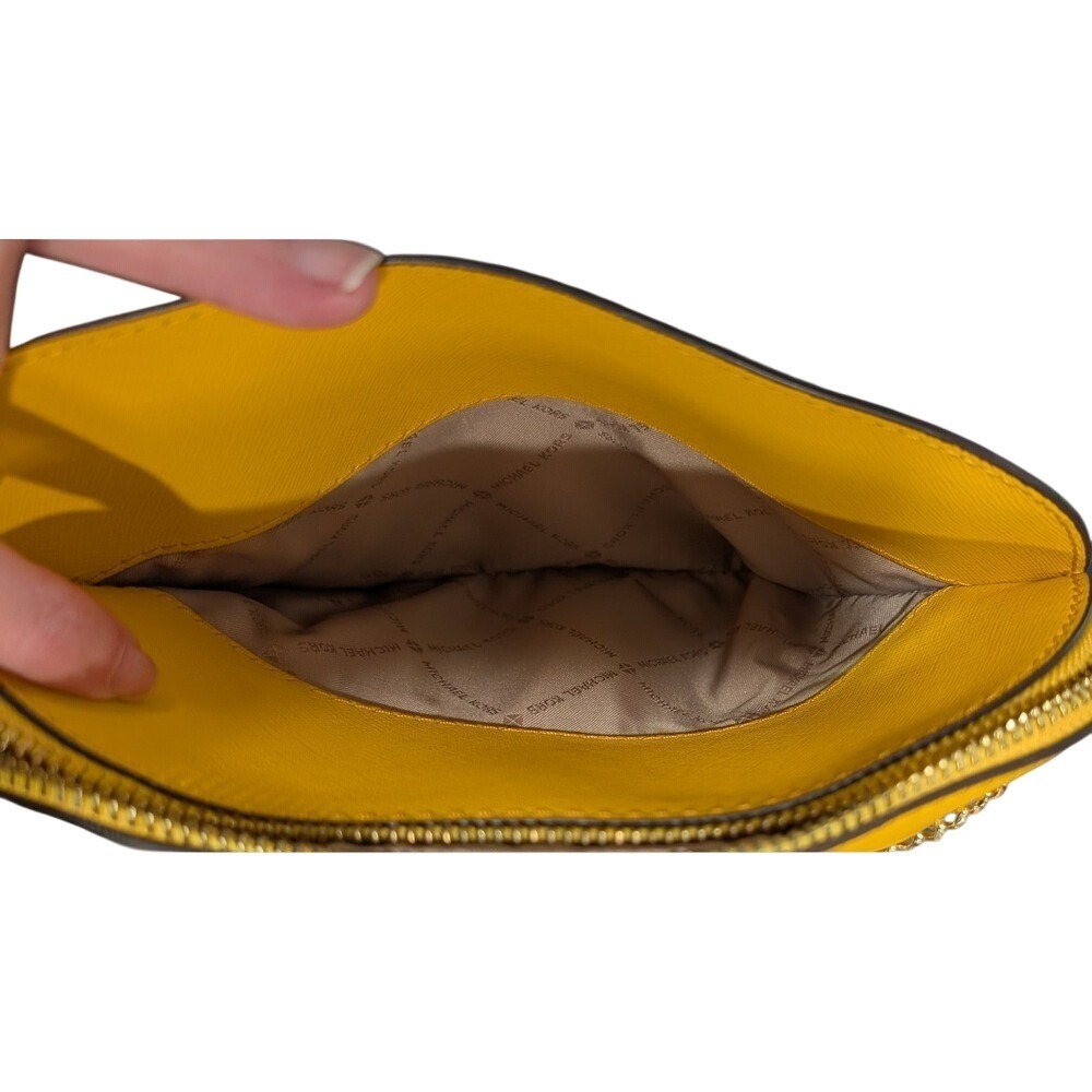 Michael Kors Yellow Leather Dome Crossbody‎ Gold Bag Chain Strap - Picture 10 of 11